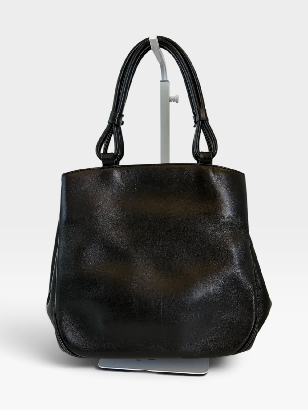 Vintage Yumi Katsura Black Leather Handbag Multi Compartment Tote Bag
